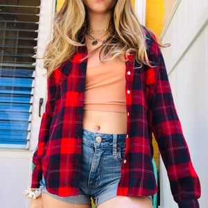 Comfortable great condition red/navy flannel